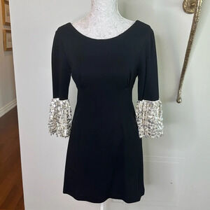 Black Mini Dress with Sparkly Sleeves Sz. S